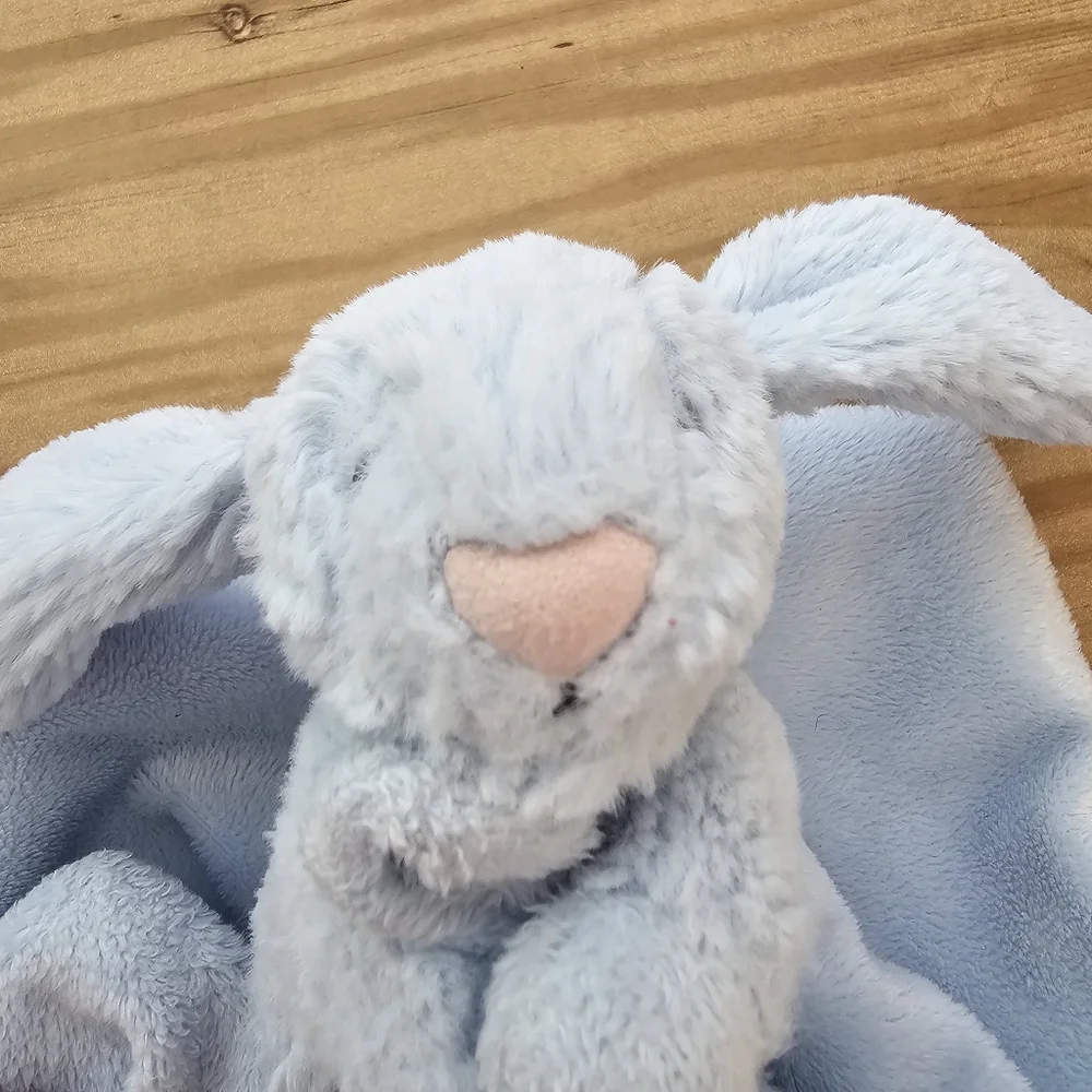 Jellycat Blue BUNNY RABBIT Lovey  Security Blanket 13”× 13